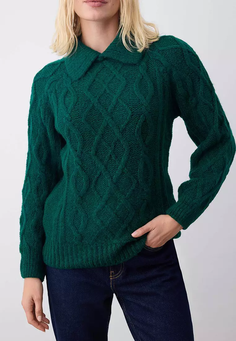 Duck Head Green Soft Textured Knit Patterned Knitwear Sweater