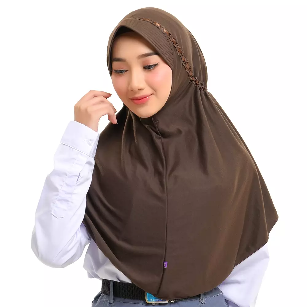 Rabbani - Kerudung Sekolah Instan Hemy - Brown M (New)