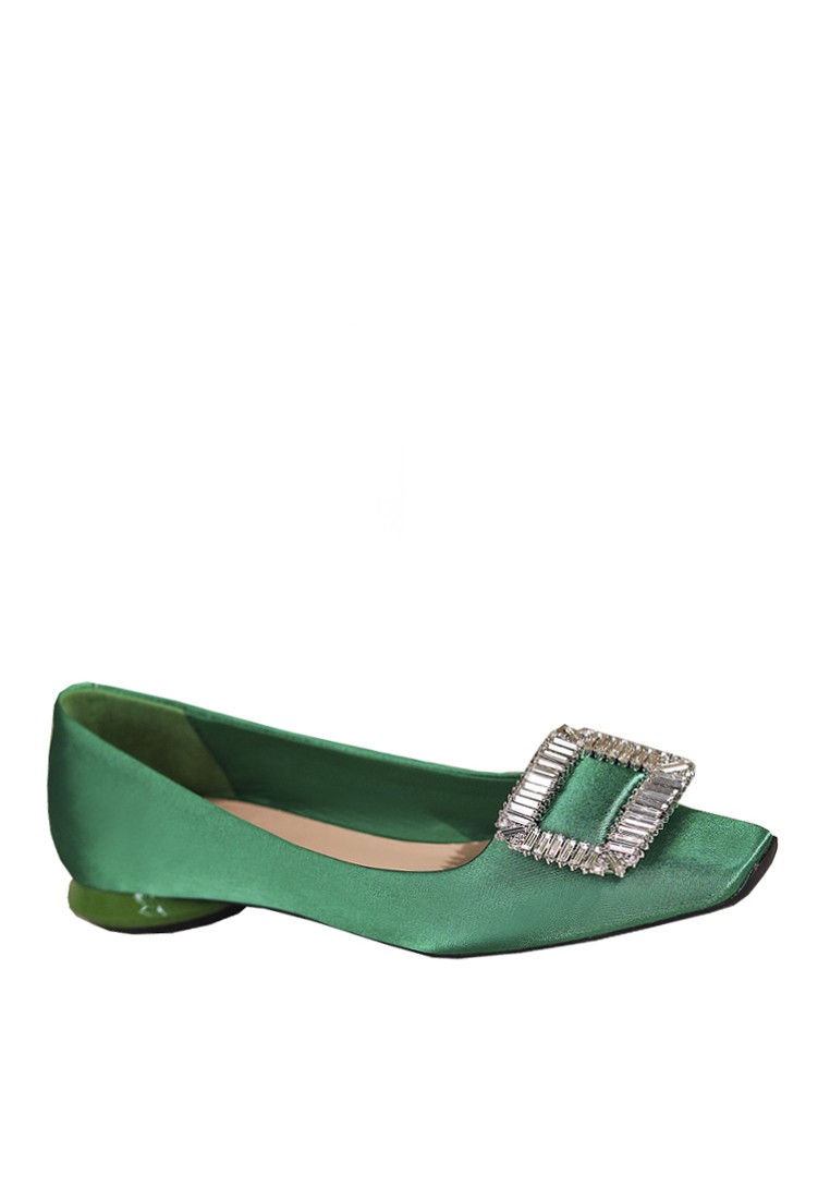 VANSA Silky Satin Faux Rhinestone Buckle Low Heel Shoes VSW-F73181