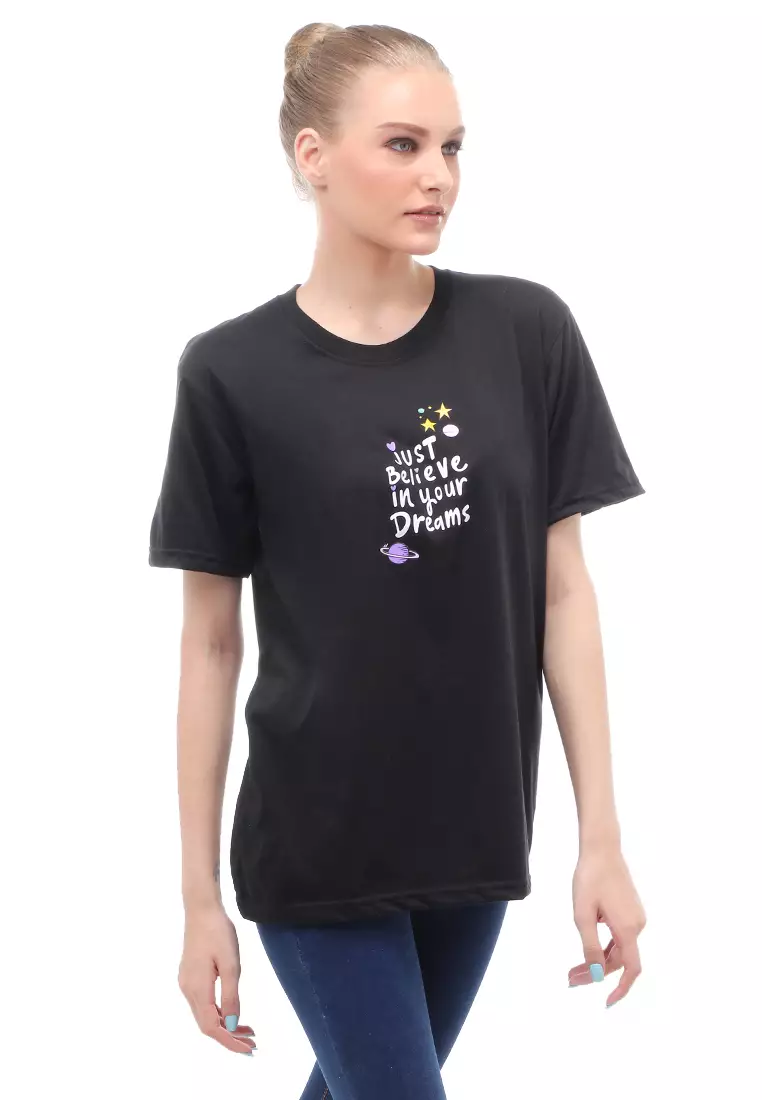 Heller Kaos Atasan Wanita Oversize Motif Print Short Sleeves Relaxed Fit - Lepen Hitam