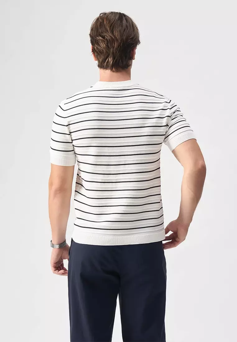 Striped Textured Flat Knit T-Shirt