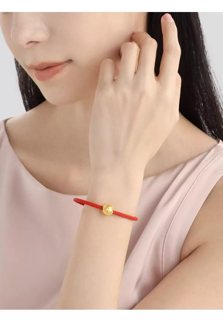 999 24K Solid Gold Cultural Blessings Auspicious Lucky Cat Charm 92307C (Bracelet not included)