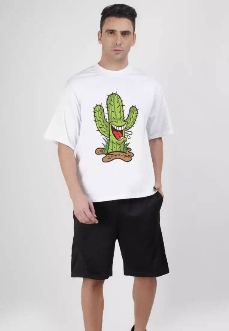 Oversized Cactus Mouth White  Cotton Short Sleeve Essential T-Shirt