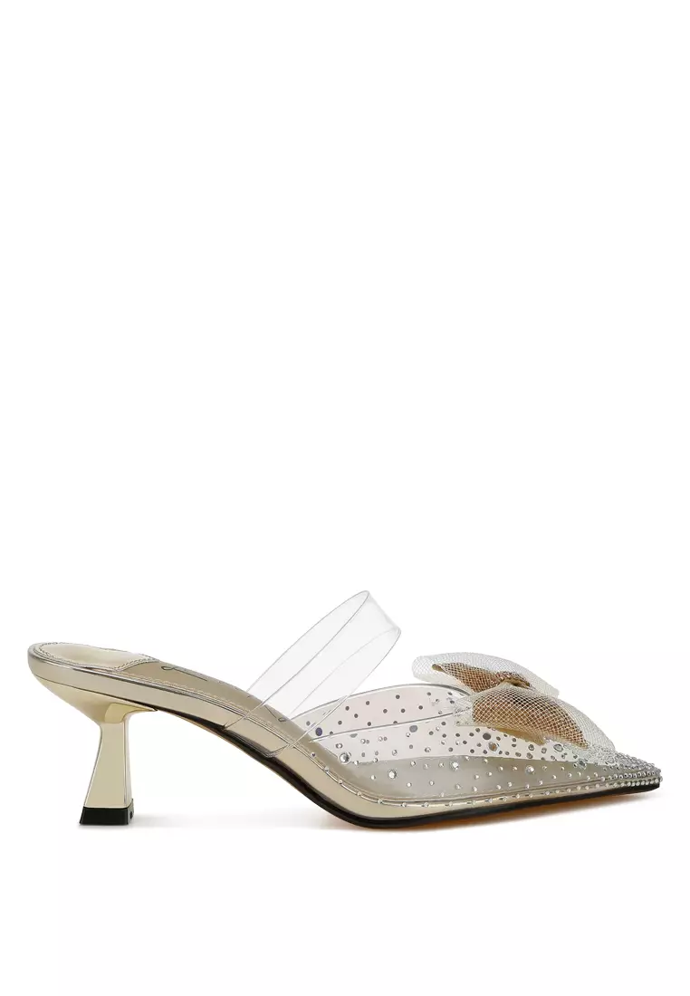 Discount on London Rag  shoes - SKU: Embellished Bow Kitten Heels in Gold