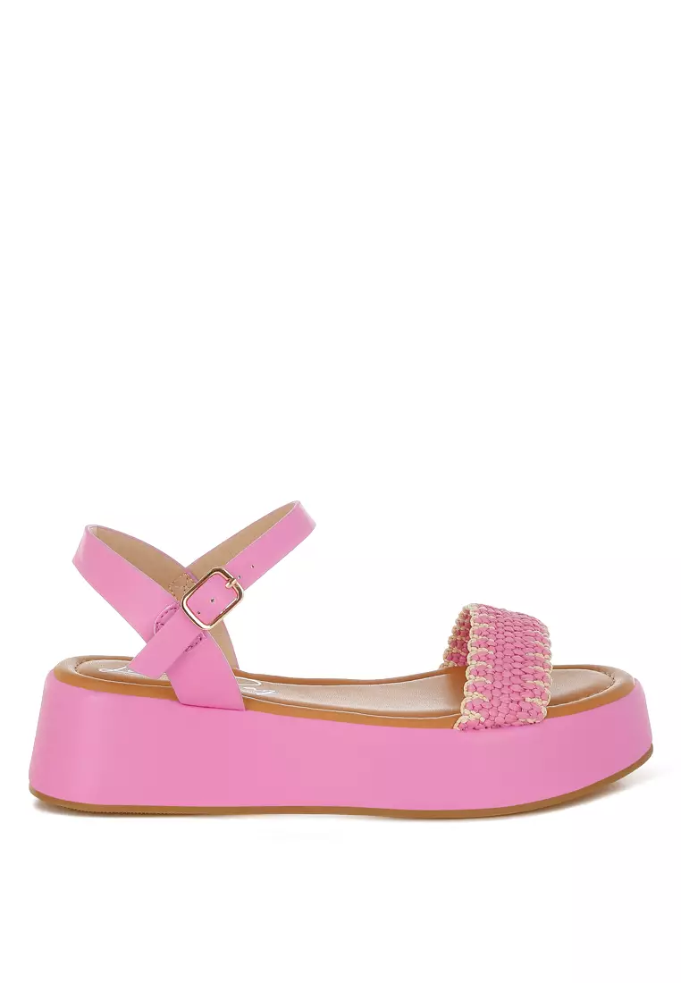 Discount on London Rag  shoes - SKU: Raffia Flatform Sandals in Pink
