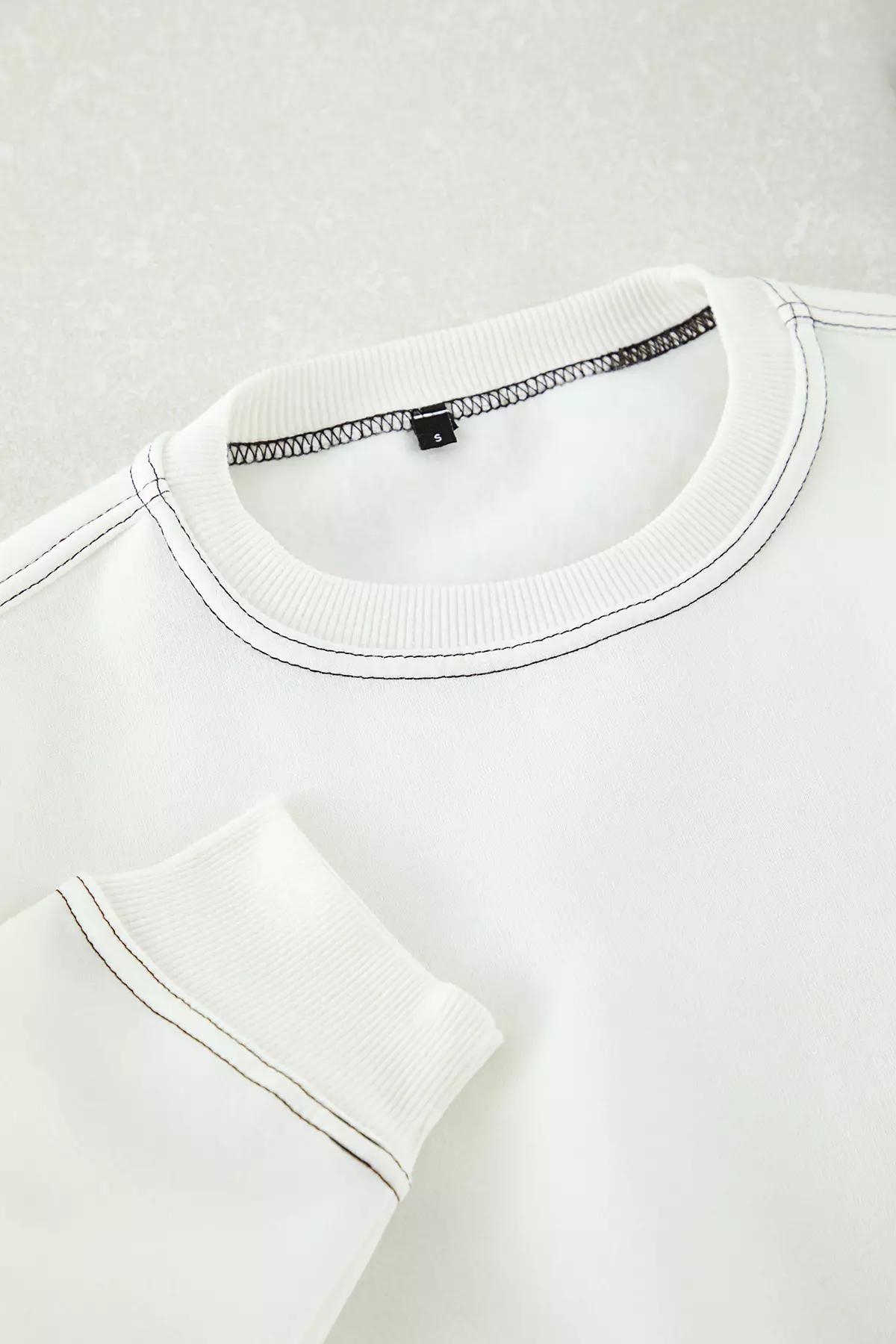 Ecru Fleece Oversize Sweatshirt - Crew Neck, Stitching Detail Tmnaw24Sw00011