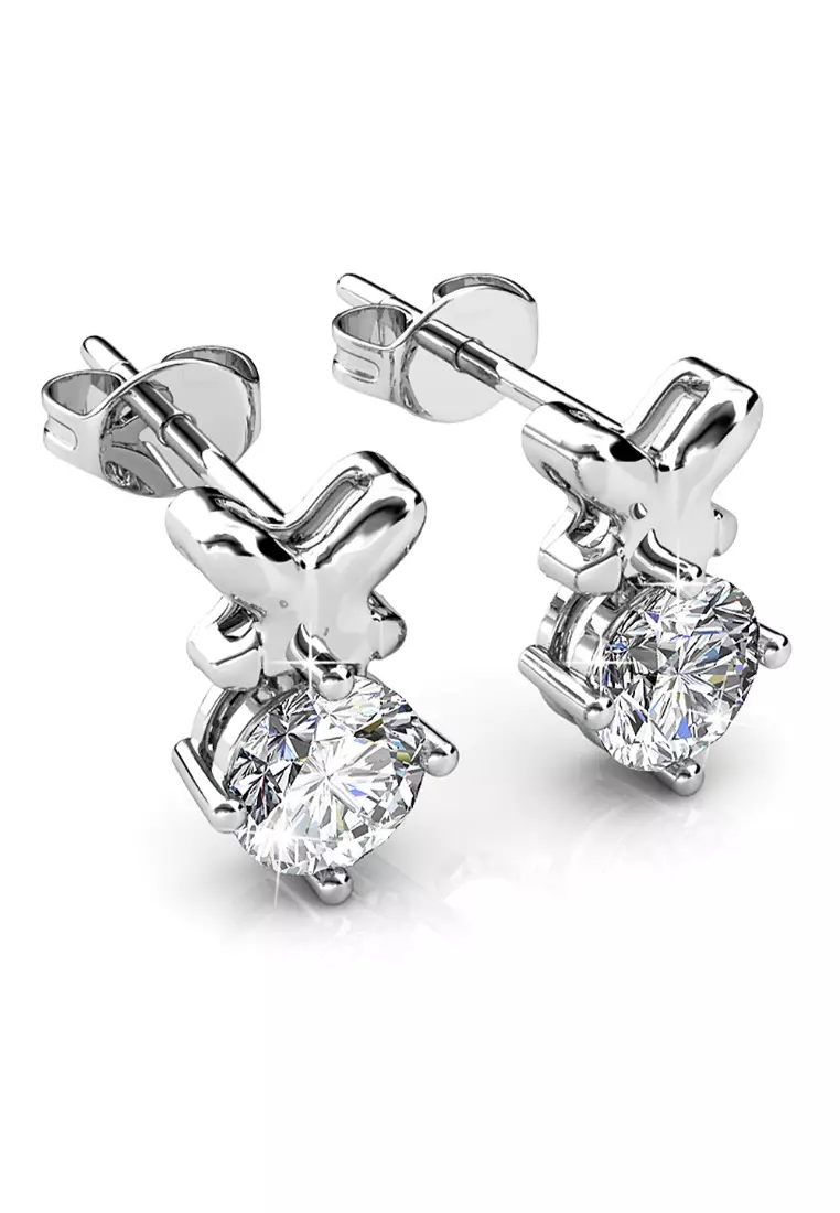 White Gold Organic Shaped Single Stone Stud Earrings Embellished with SWAROVSKI® Crystals
