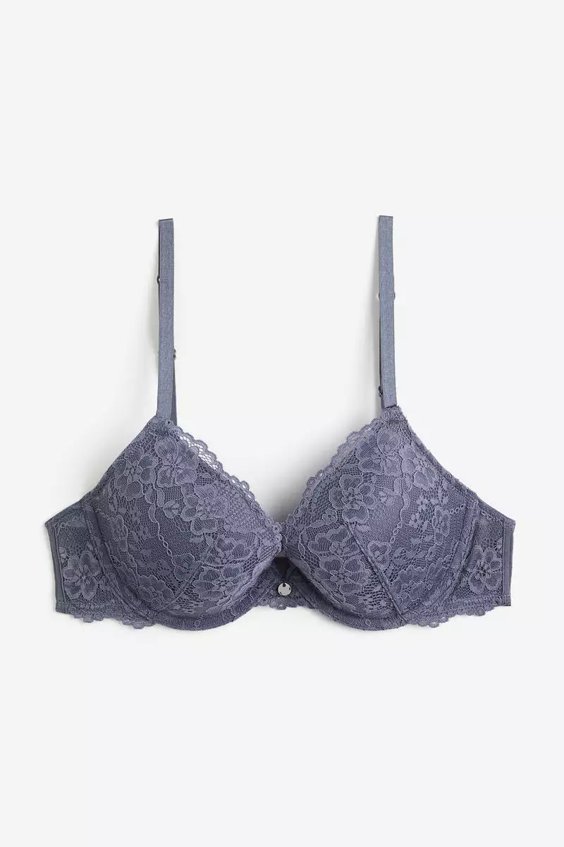Buy H&M Lace super push-up bra in Blue Dusty Light 2024 Online