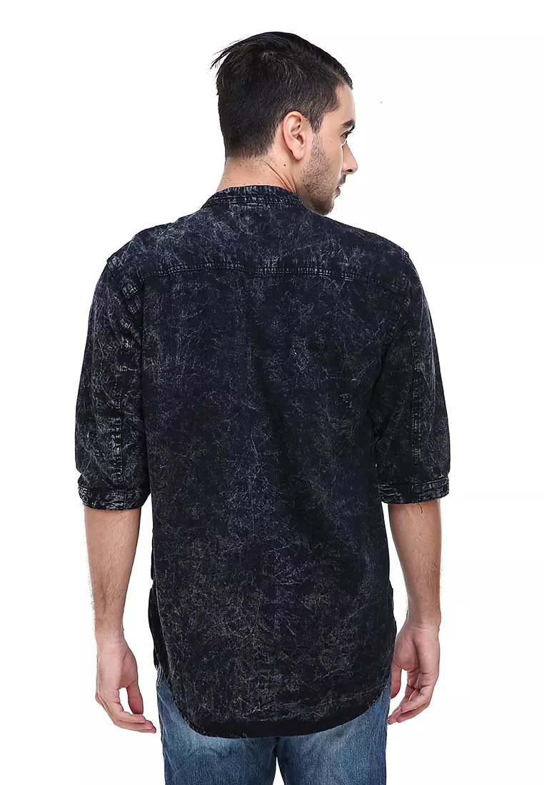 Dwan Shirt Kemeja Jeans Sandwash Pria Kasual Lengan Panjang Material Denim ORIGINAL - Black