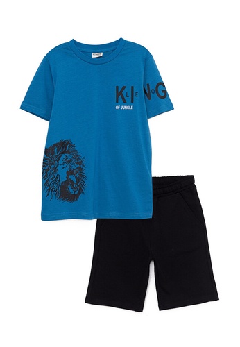 LC WAIKIKI blue Crew Neck Printed Boys T-Shirt And Shorts 6AB42KAA2D05C6GS_1