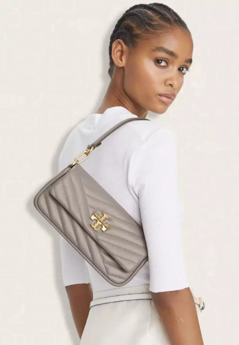 Tory Burch Small Kira Chevron Flap Shoulder Bag Gray Heron