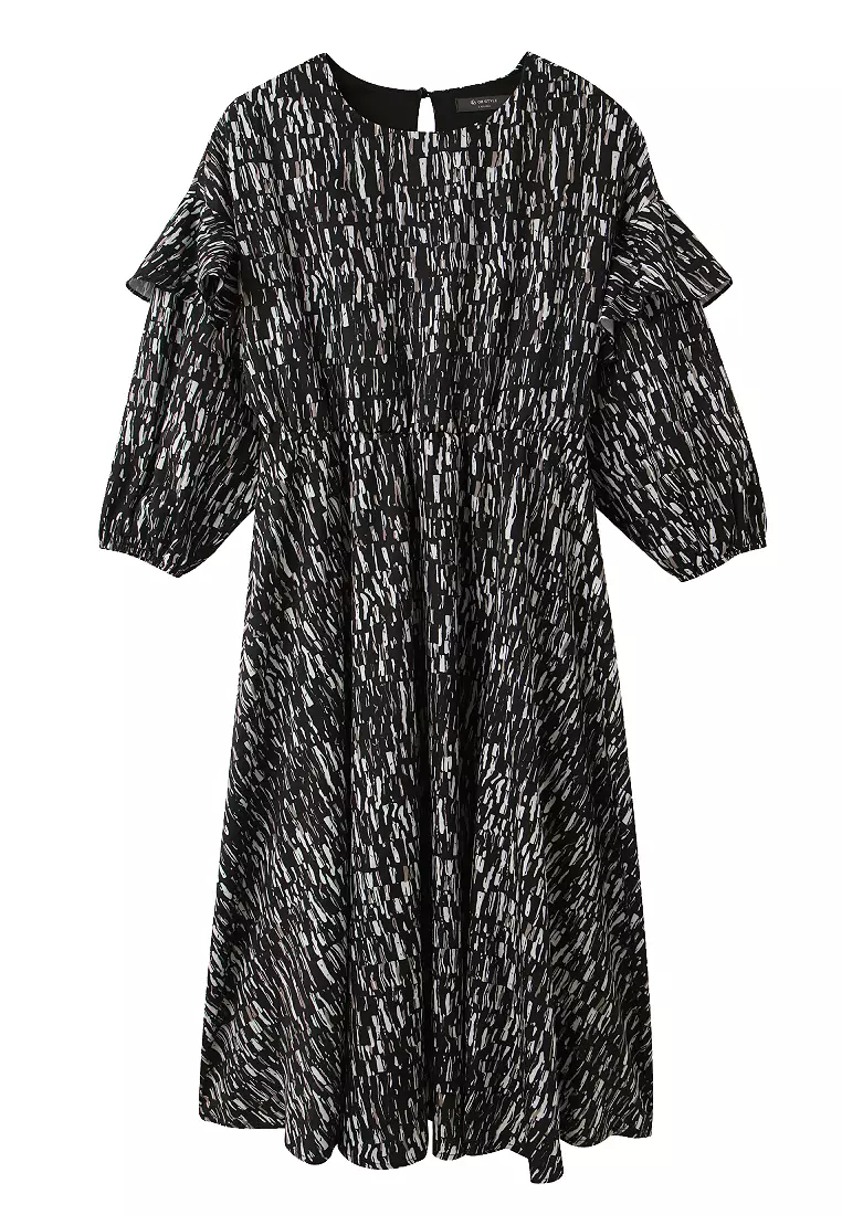 Printed Ruffle Sleeve Maxi Dress [DA9962]