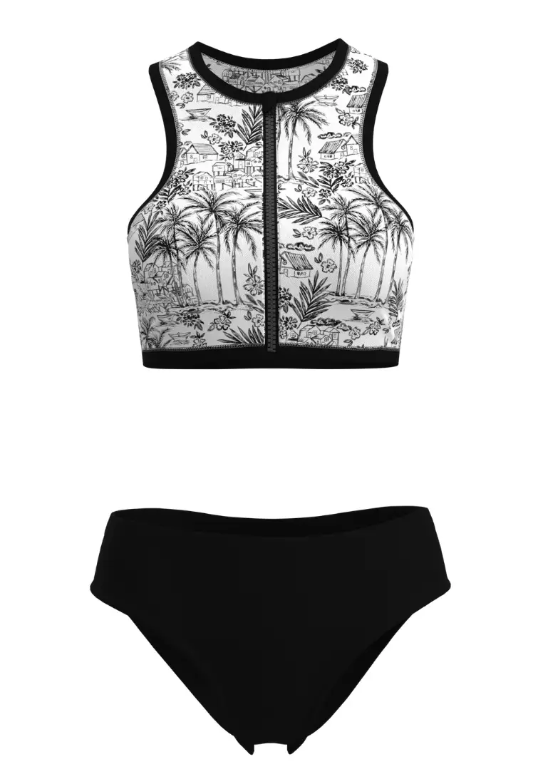 Tropadelic Island White Zip Front Bikini Set