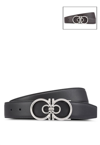 Ferragamo Gancini Reversible & Adjustable Leather Belt in Black Blue Womens Belts Ferragamo Belts 
