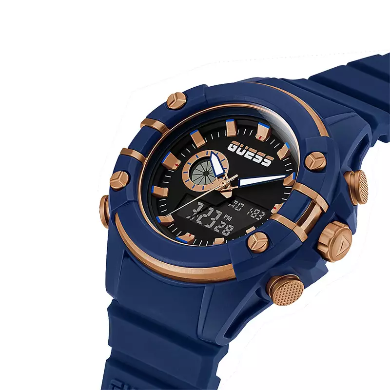Jam Tangan Pria Guess G-Force GW0269G2 Digital-Analog Black Dial Blue Silicone Strap