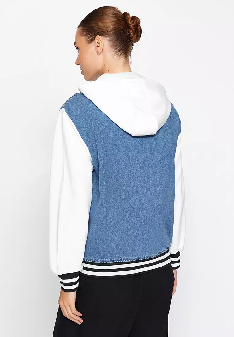 White hooded denim jacket best sale