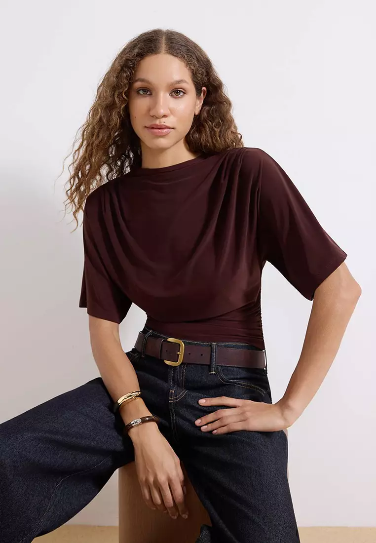 Boat Neck Batwing Sleeve Blouse