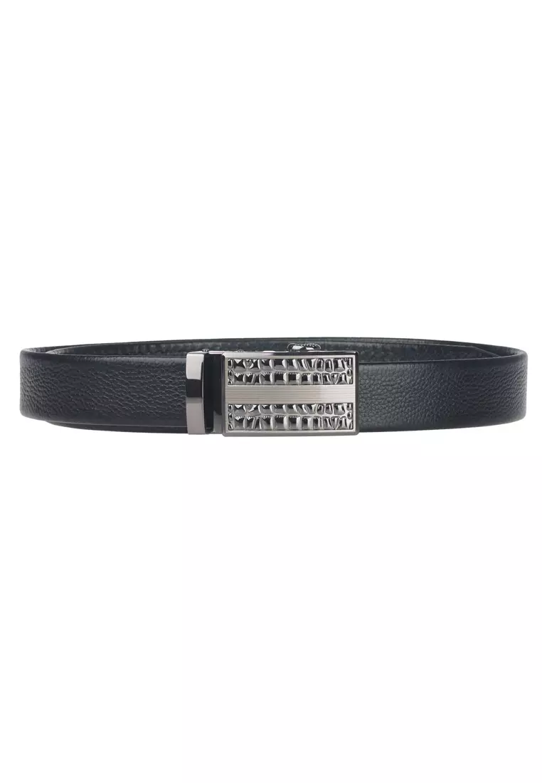 Men's Slide Buckle Automatic Belts Ratchet Genuine Leather Belt 35mm Width