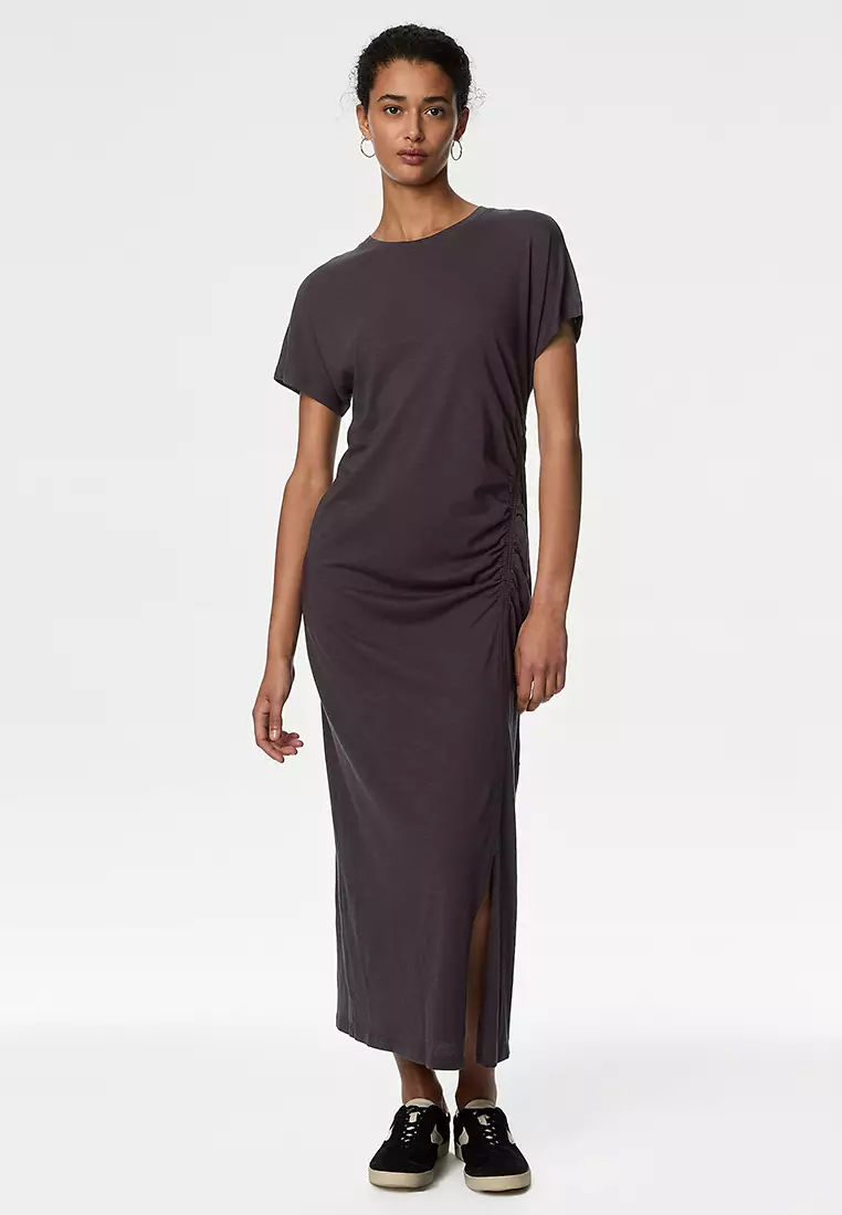 Jersey Ruched Midi Column Dress