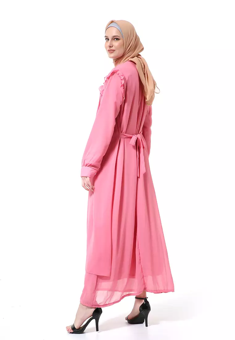 Syabrina Gamis Maxy Design Renda Fashion Muslimah Wanita High Quality - Dusty