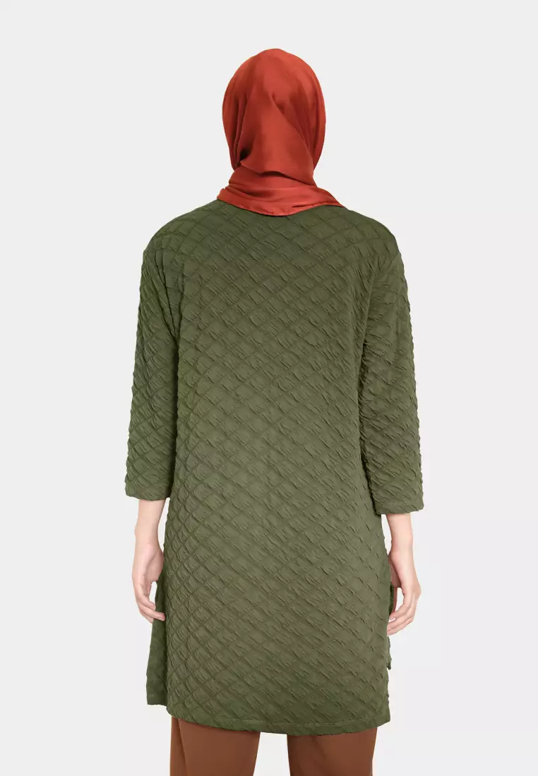 Cotton Bee - Shakilla Waffle Tunik | Atasan Wanita Tunik Muslimah - Green Army
