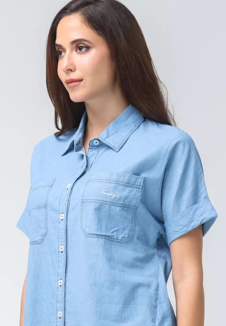 Chambray Short Sleeve Blouse