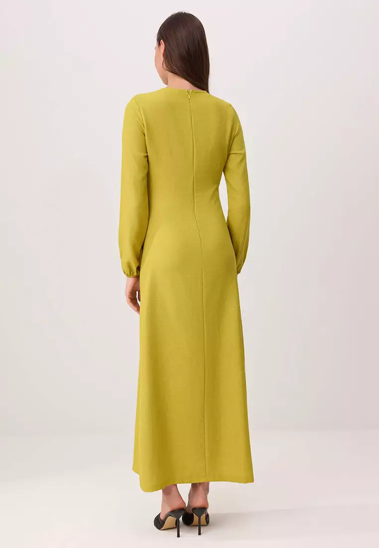 Oil Green Linen Look Woven Dress Tctss25Eb00129