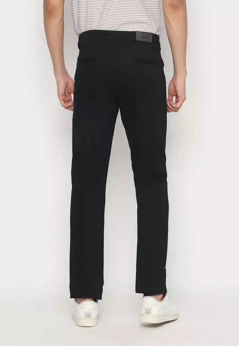 POLICE Celana Chino Panjang Black Cotton Premium Regular Fit Pria