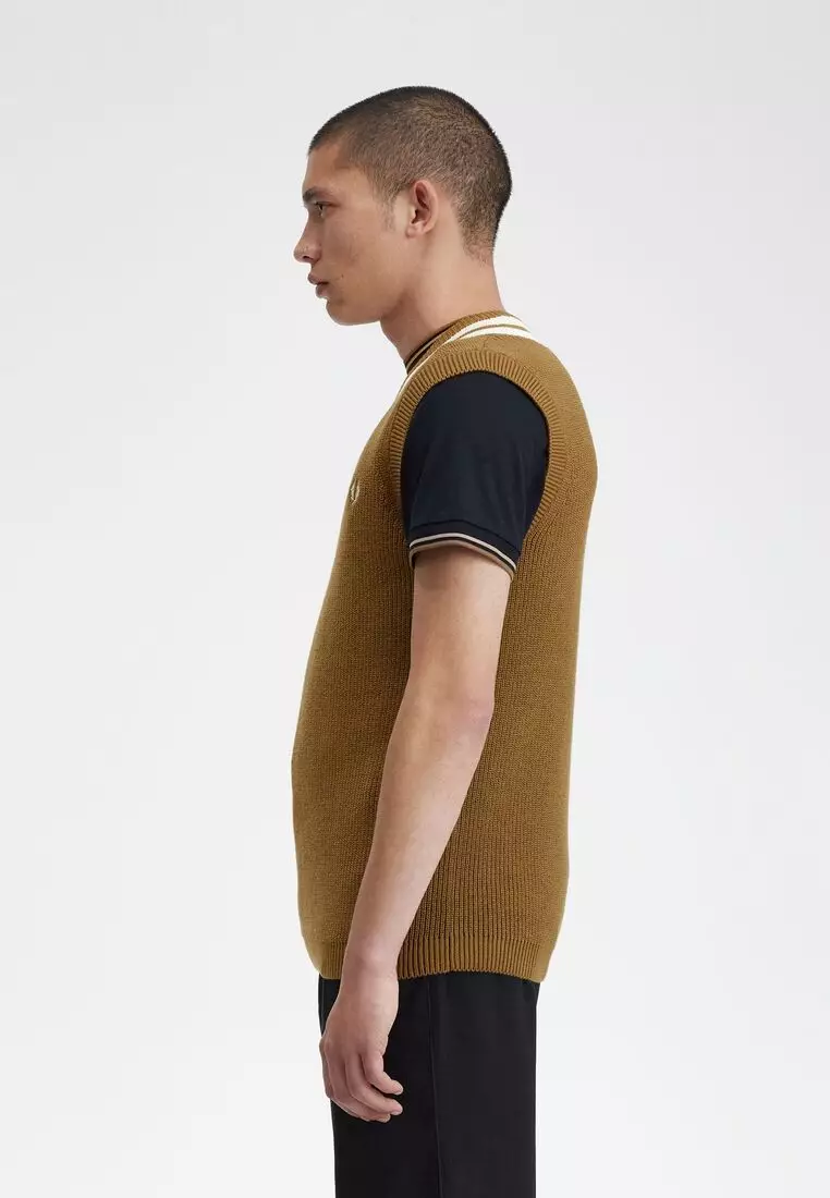 FRED PERRY Striped Trim V Neck Tank