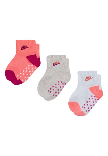 Nike multi Nike Girl Newborn's 3 Pack Grip Ankle Socks (6 - 12 Months) - Coconut Milk B4D72KA4B1C3BFGS_1