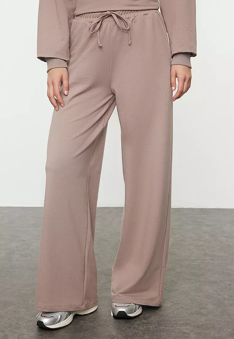 Mink Relaxed/Comfortable Fit Wide Leg Knitted Sweatshirt/Bottom Tracksuit Set