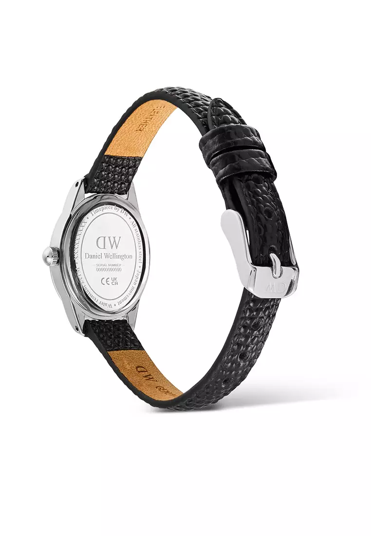 Ophelia Mini Black Lizard White Guilloché Silver - Women Watch Stainless Steel Leather Strap watch DW Official Authentic Original 女士手錶 不銹鋼手錶 DW 官方 真皮手錶 正品