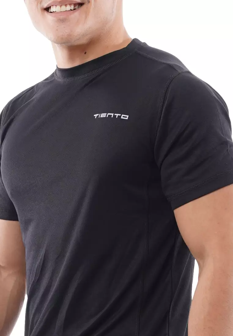 Tiento Kaos Dry Fit Men Black Baju Olahraga Lari Pria