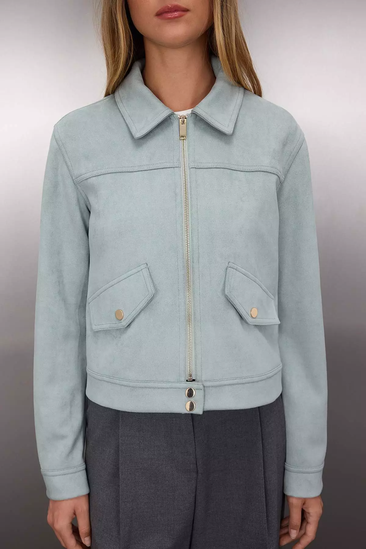 Blue Fitted Mold Suede Slim Jacket Coat