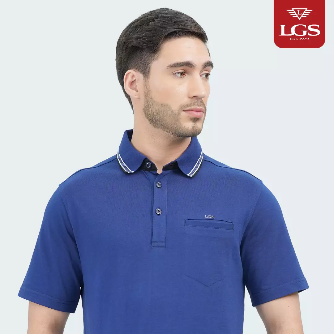 LGS - Polo Shirt Pria - Pocket - Regular Fit - Multi - Aksen Garis - 3 Kancing Aktif - Katun - Biru - CWS.225.C3517.01.C