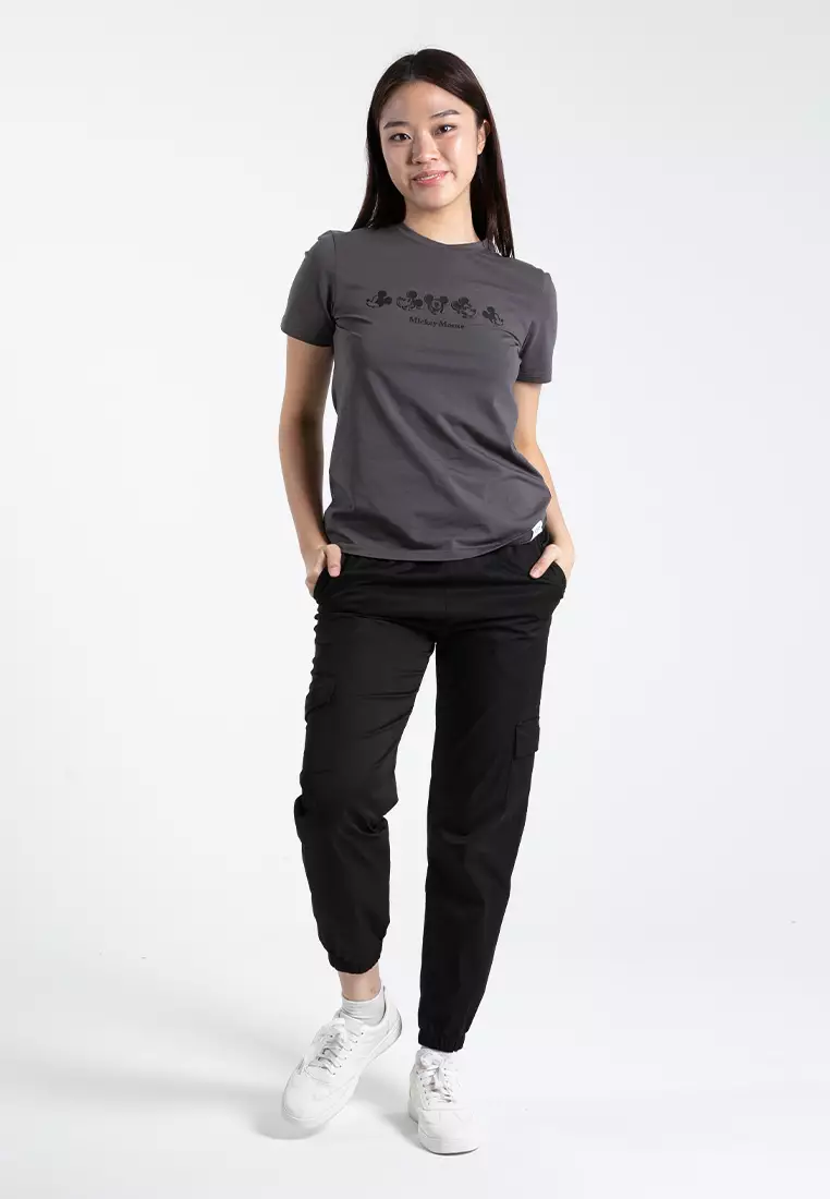 Forest Ladies Polyester Elastic Waisted Cargo Pants Women Casual Jogger Long Pants - 810494-01Black