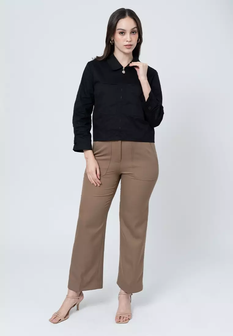 Aislinn Boxy Jacket with Front Pockets and Zip Up Opening