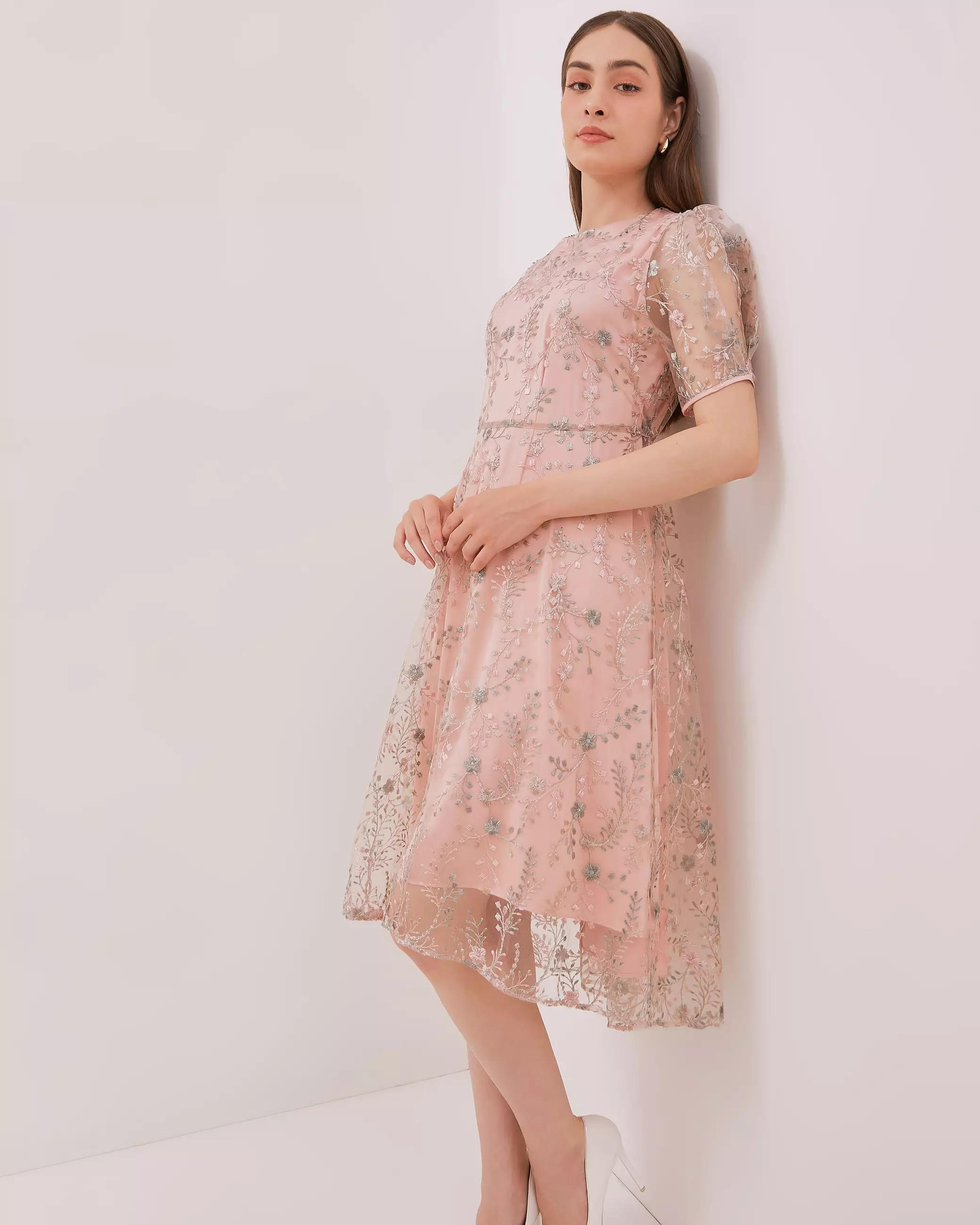Urban Exchange Noella Pink Dress Midi Dress Brokat Dress Natal Warna Pink