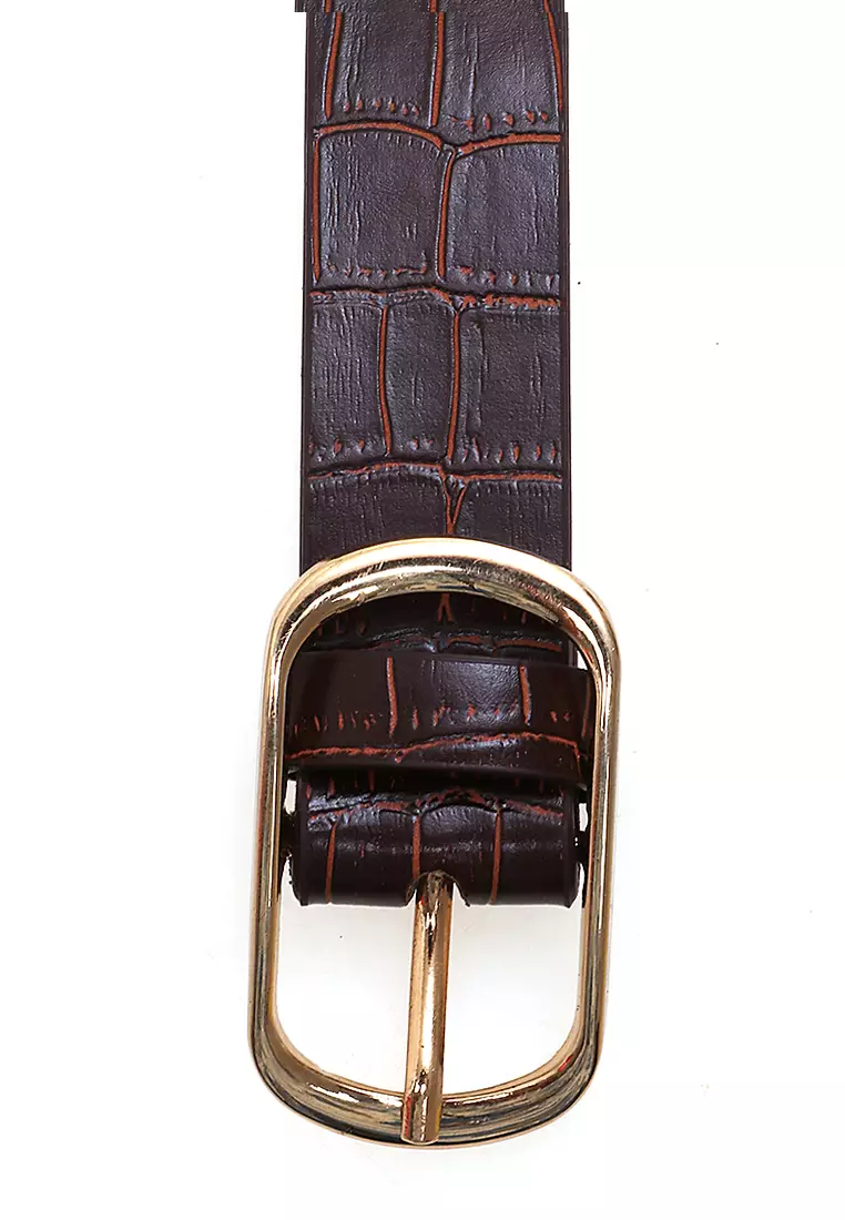Fern Belt Gesper Ikat Pinggang Wanita Classic Comfortable Motif Brick Material Kulit Leather ORIGINAL - Brown