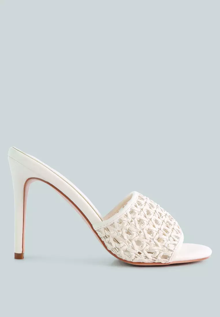 White woven top heels