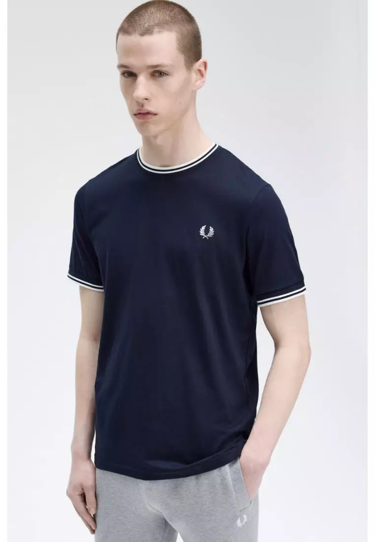 Fred Perry M1588 Twin Tipped T-Shirt (Navy / White / White)