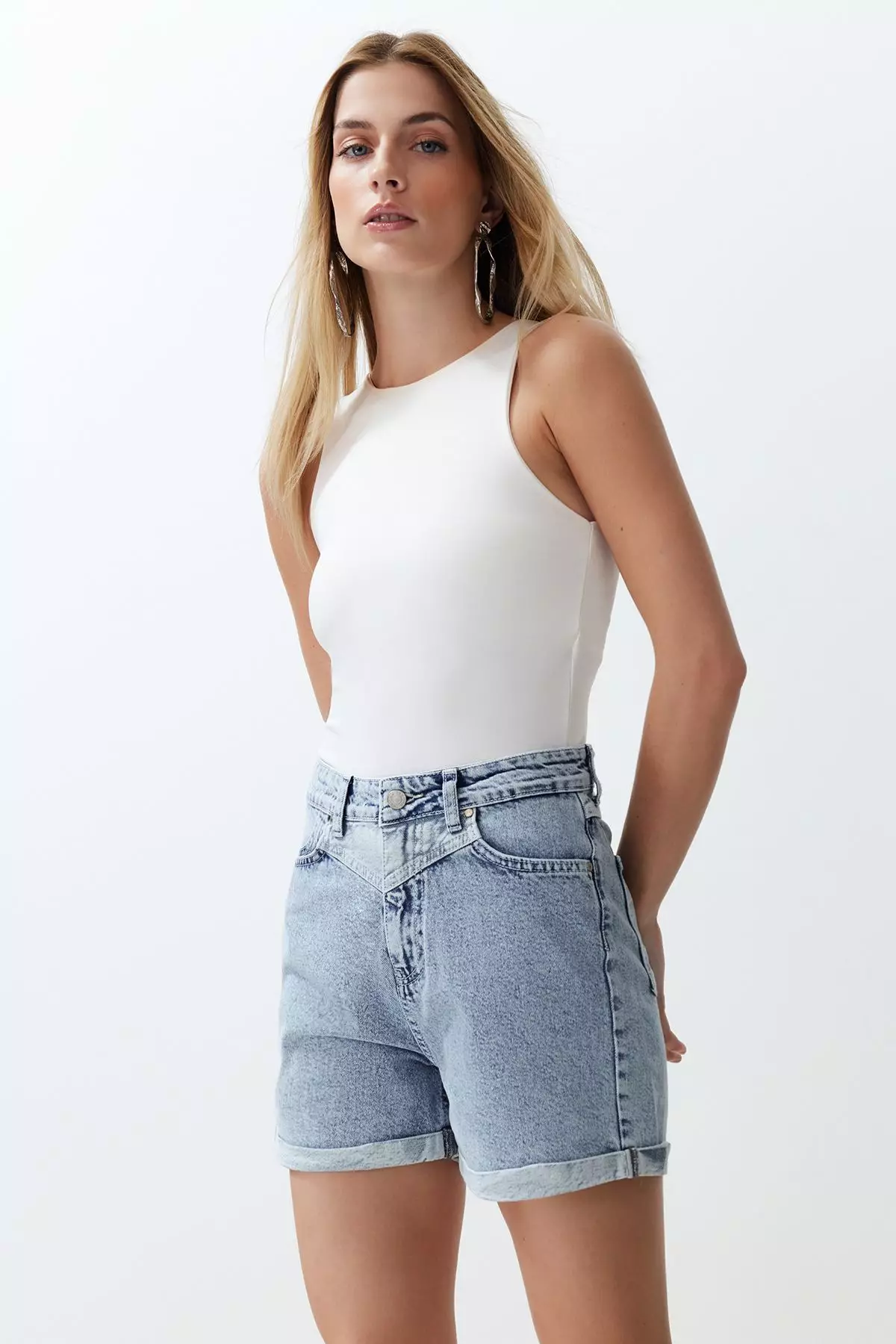 Color Block Denim Shorts