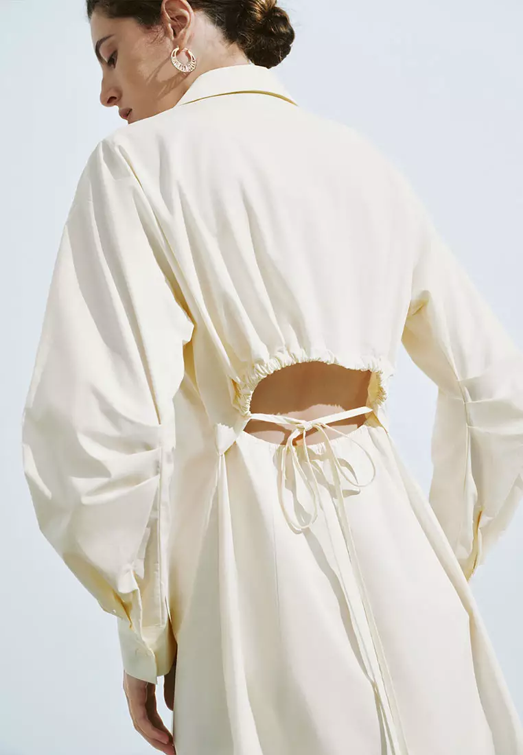 UR秋季新款女装时髦感衬衫式镂空系带连衣裙UWH740106