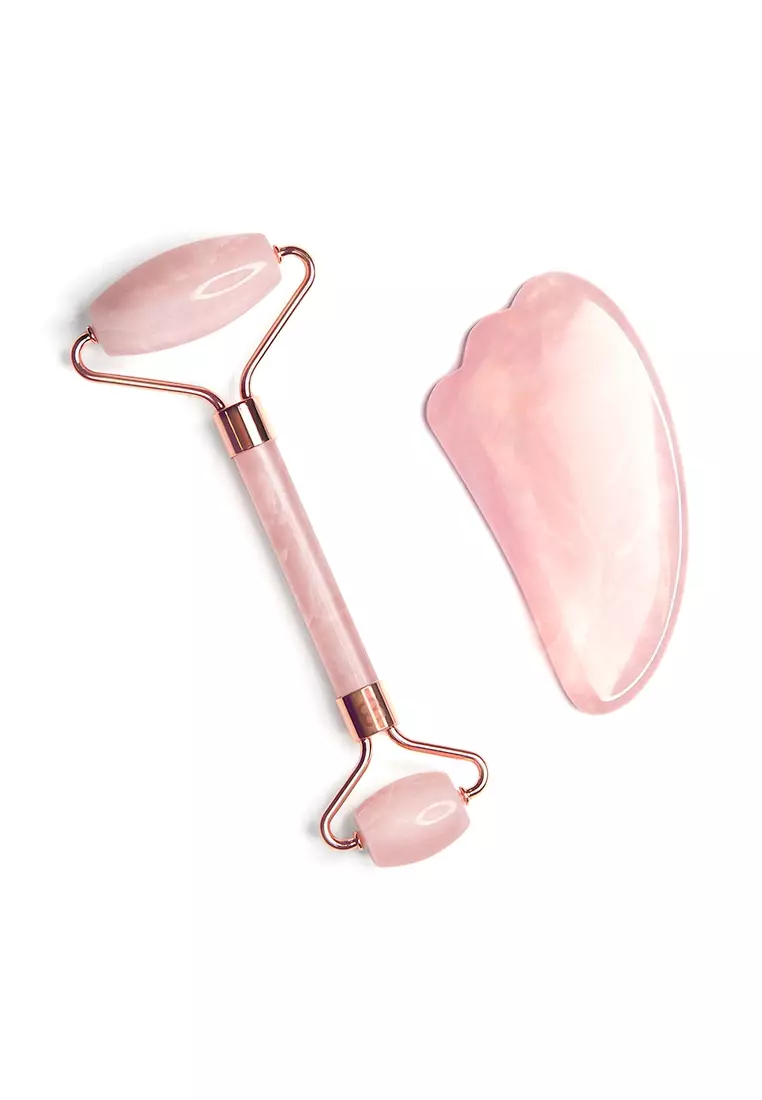Buy Moody Mood Natural Rose Quartz Face Roller and Gua Sha Massage Set