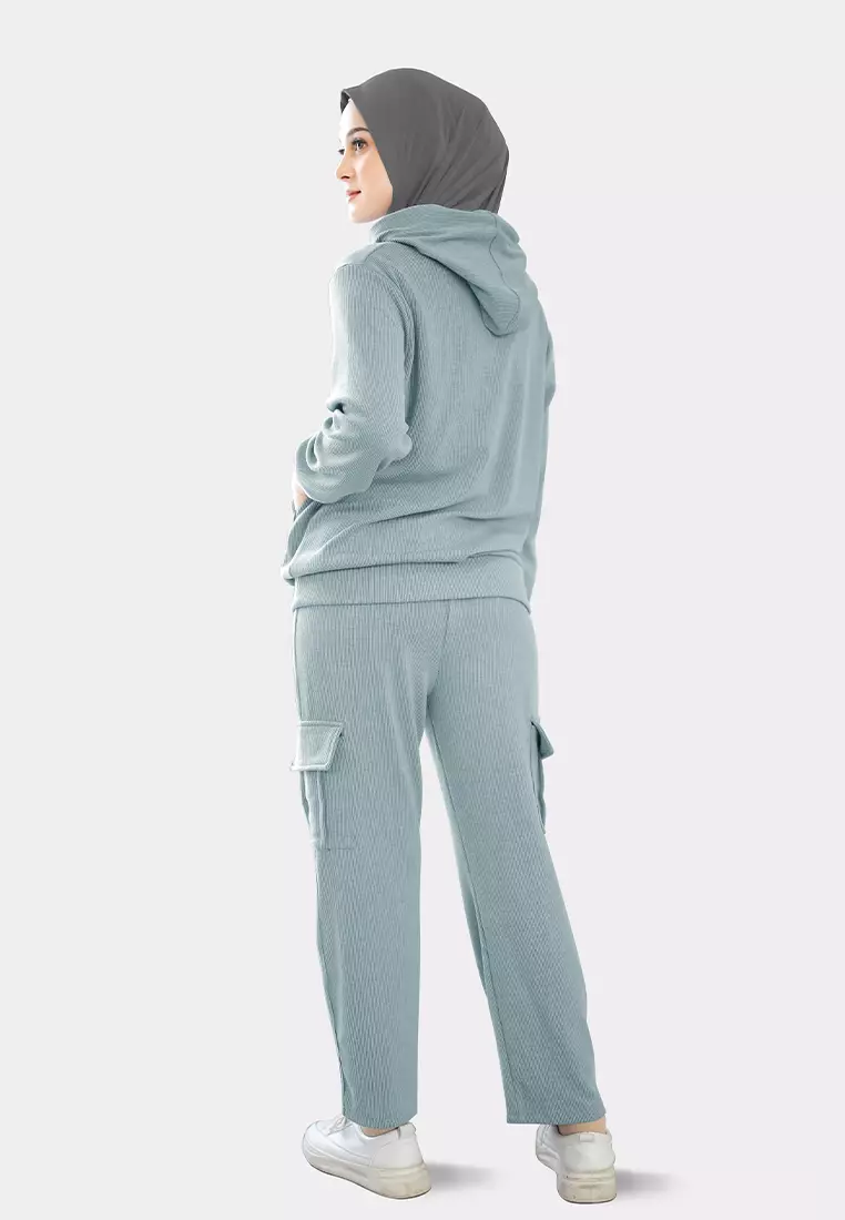 Setelan Olahraga Wanita Keenan Hoodie Set Knit - Aqua Sea
