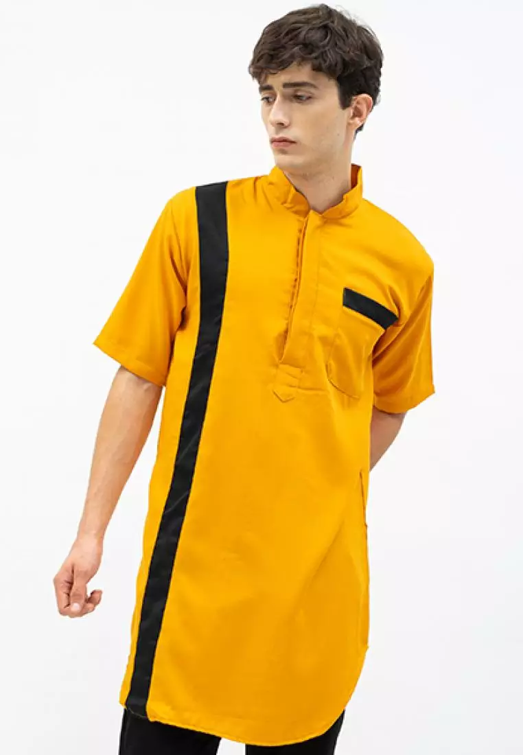 baju Koko Kurta pakistan lengan pendek muslim gamis pria houseofcuff E - MUSTARD