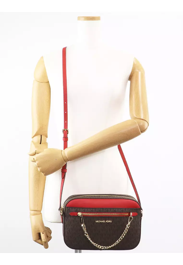 Jet Set Item Signature Large Chain Crossbody Bag - Dark Brown/Red