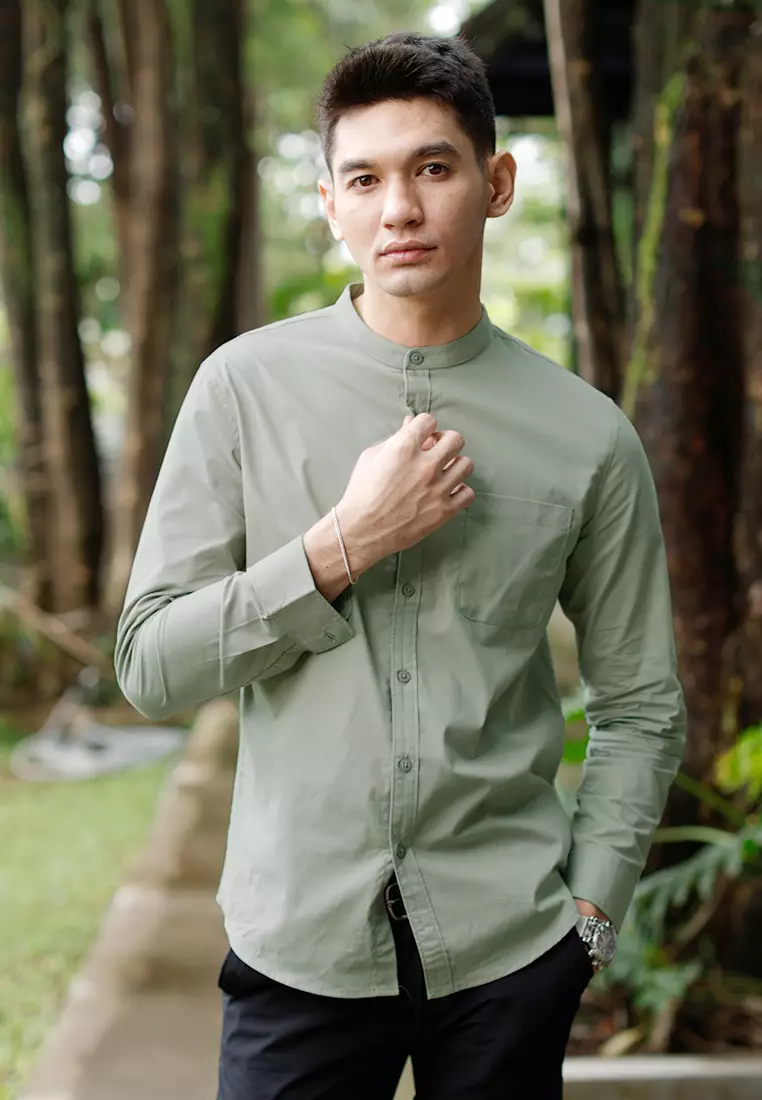Oxcon Collarless Long Sleeve Business Shirt soft cotton Bamboo