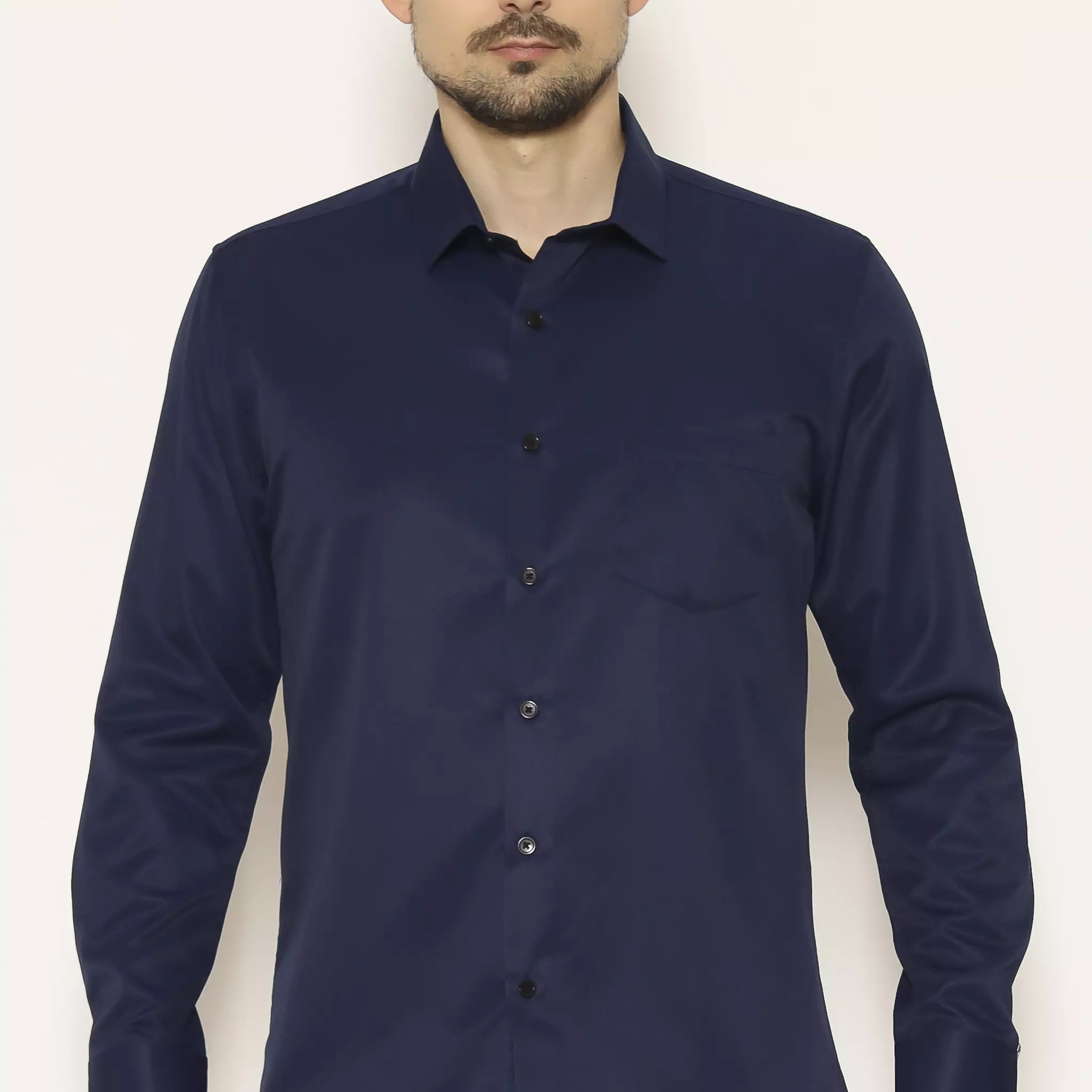 MAGINOT Kemeja Pria Basic Polos Lengan Panjang DARK NAVY