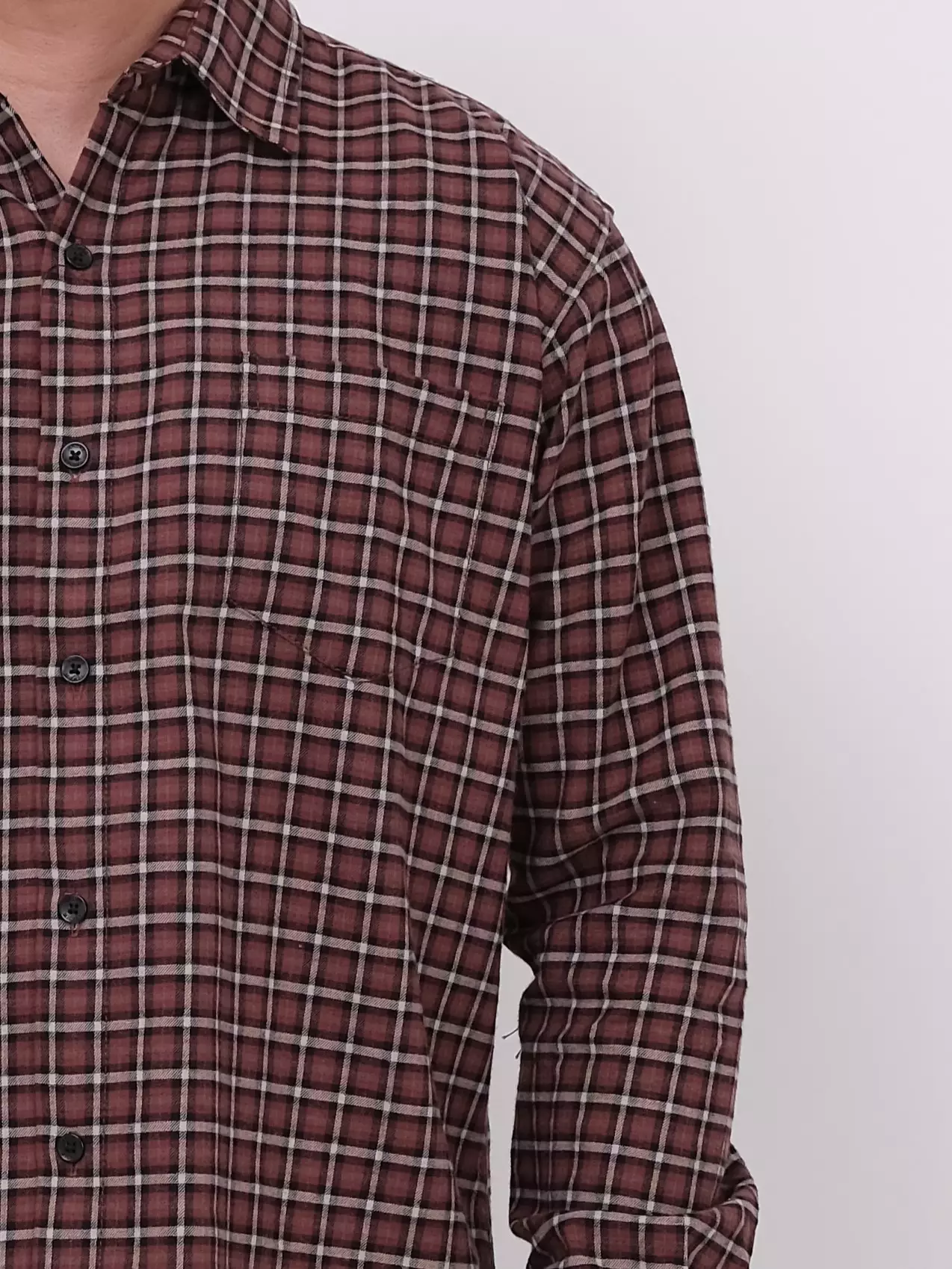Kemeja Flannel Lengan Panjang Cokelat Tua Kotak-Kotak 16843
